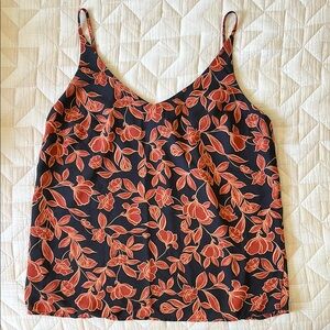 Banana Republic Navy Terra Cotta Rust Floral Cami Strappy Spring Blouse Tank
